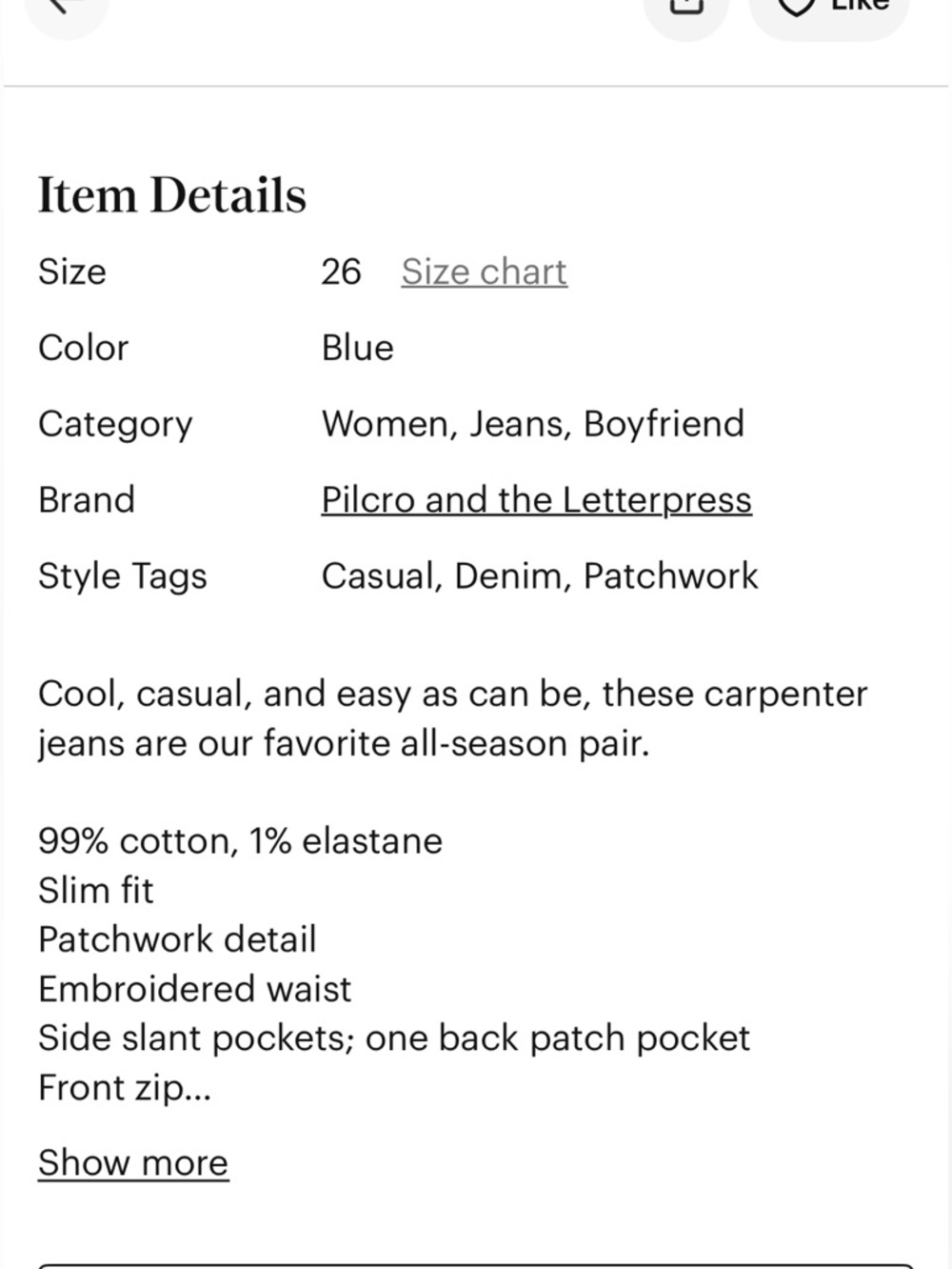 Anthropologie Pilcro Letterpress Blue Patchwork Boyfriend Jeans - Picture 2 of 15